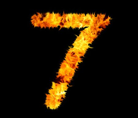 Fiery number on black background. Seven, 7.の写真素材