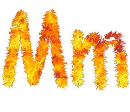 The fiery letter on white background. M.の写真素材