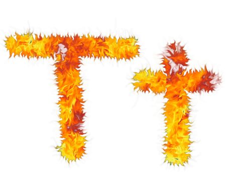 The fiery letter on white background. T.の写真素材