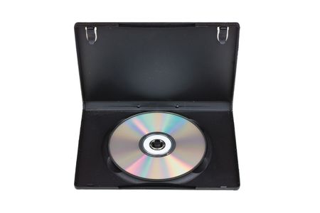 Disk in DVD box isolated on white backgroundの写真素材