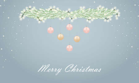Christmas backgroound with fir twig and light garlandの写真素材