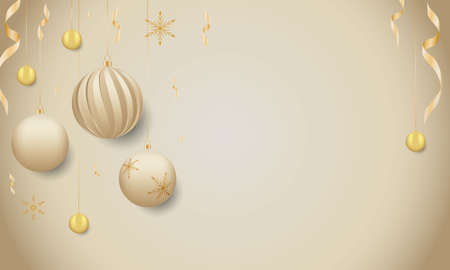 Premium Christmas background beige gold with 3d ball, snowflake, mini gold ball.のイラスト素材