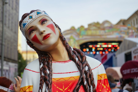 Sculpture of a girl in old Russian attire.の写真素材