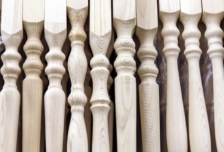 Wooden balusters of pine for the staircase railing.の写真素材