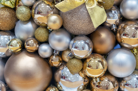 Background of gold and silver Christmas balls. Decorations New Year, Christmas.の写真素材