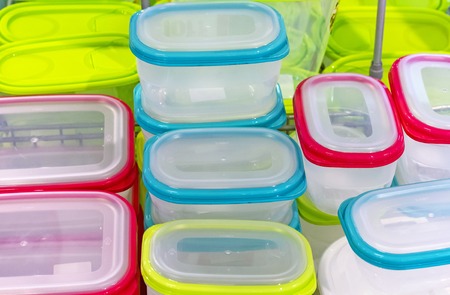 Plastic containers for storing food and use in the microwave.の写真素材