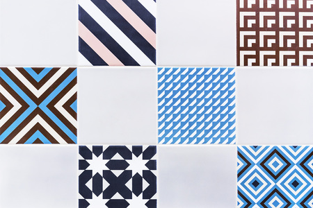 Ceramic tiles with colored ornaments. Background and texture of ceramic tiles.の写真素材