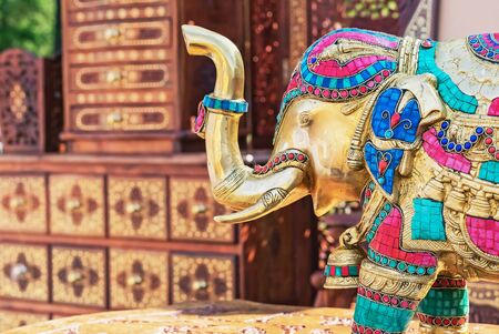 Statuette of an Indian elephant. Bronze figurine of an elephant.の写真素材