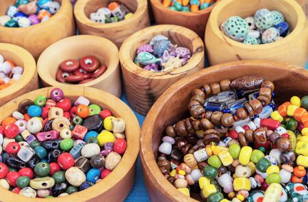 Bracelets made of natural stones and various accessories for their manufacture.の写真素材