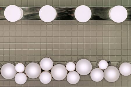 Round white lamps. Lamps in the form soap bubbles.の写真素材