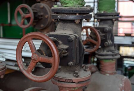 Shutoff valves in a water supply network. Gas boiler room equipment.の写真素材