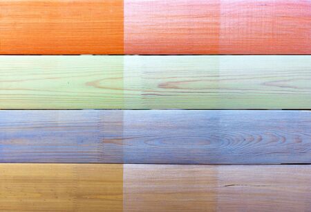 Semicircular boards with different samples of paints. Background and texture of colored wooden boards.の写真素材