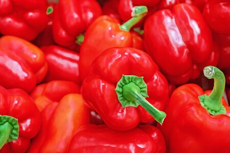 Red sweet peppers. Paprika. Bulgarian pepper.