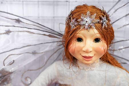 Doll with red hair and a diadem. Realistic doll with dragonfly wings.の写真素材