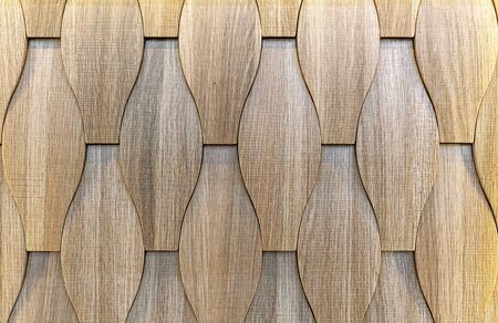 Wooden wall panel with 3D effect. Volumetric wooden texture.の写真素材