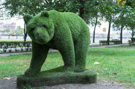 Bear from of artificial lawn grass, topiary figure.の写真素材