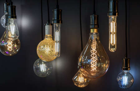 Light bulbs with dark glass in vintage style. Edison's lamps.