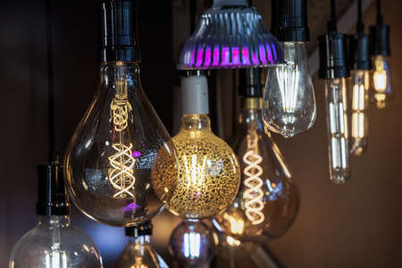 Light bulbs with dark glass in vintage style. Edison's lamps.