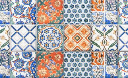 Ceramic tiles with ethnic and floral ornaments.の写真素材