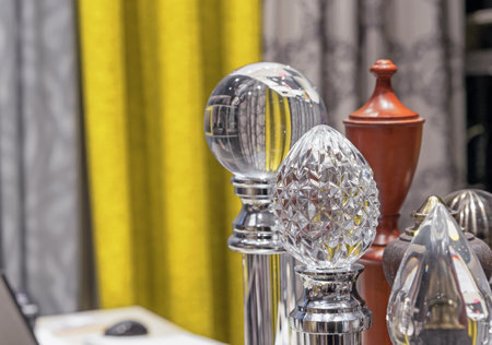 Crystal knobs. Glass round knobs. Decorative knobs for stair balusters.の写真素材