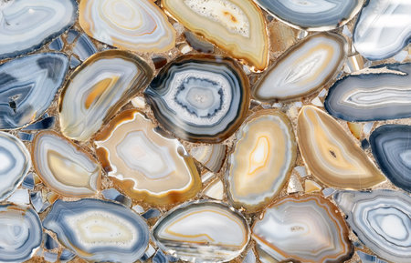 Gray and yellow agate in cutaway with internal illumination. Background and texture of natural agate.の写真素材