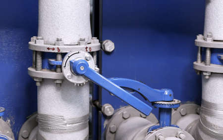 Gate valve on the pipeline of a gas boiler room. Gas boiler house equipment.の写真素材