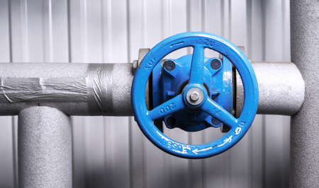 Shutoff valves in a water supply network. Gas boiler house equipment.の写真素材