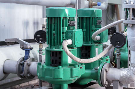 Boiler circuit pumps. Gas boiler house equipment.の写真素材