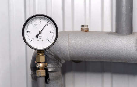 Manometer for measuring water pressure. Gas boiler house equipment.の写真素材