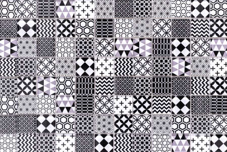 Black-white ceramic mosaic tile in patchwork style.の写真素材