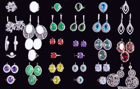 Jewelry with multicolored sparkling stones. Imitation jewelry.の写真素材