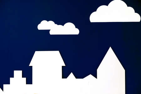 Silhouette of the city on a dark blue background.の写真素材
