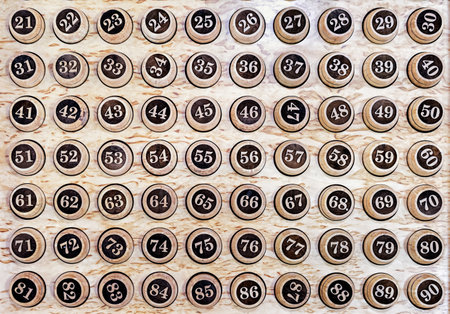 Wooden barrels with numbers for the board game loto.の写真素材