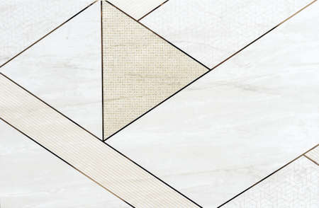 Ceramic tiles with geometric patterns and marble texture.