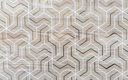 Ceramic tiles with wooden texture and white abstract lines.の写真素材