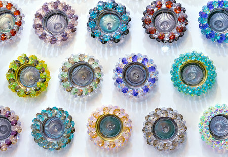 Crystal ceiling lights with halogen and LED lighting.の写真素材