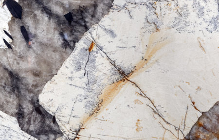 White marble with veins and gray-brown inclusions.の写真素材