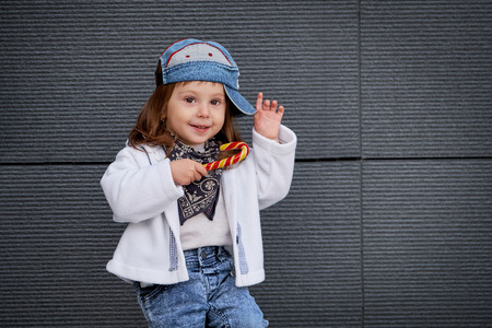 model child hip-hop.baby in a baseball cap.の写真素材