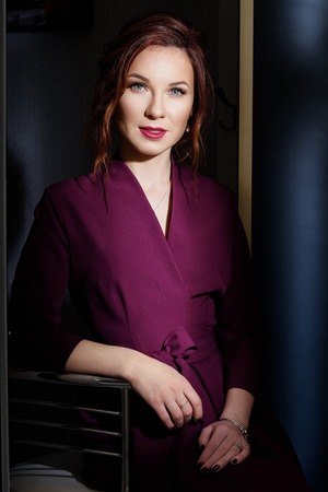 Charming portrait young woman wearing elegant evening dress. Female fashion, beauty,advertisement...