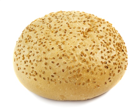 Sesame sandwich bun isolated on whiteの写真素材