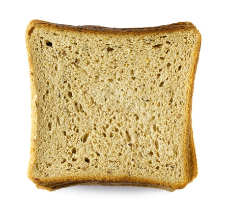 Closeup image of bread slices isolated on whiteの写真素材