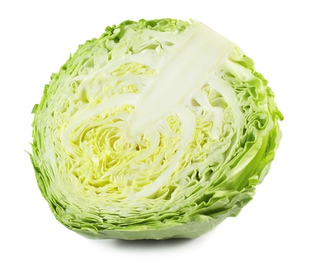 Half slice of cabbage isolated on whiteの写真素材