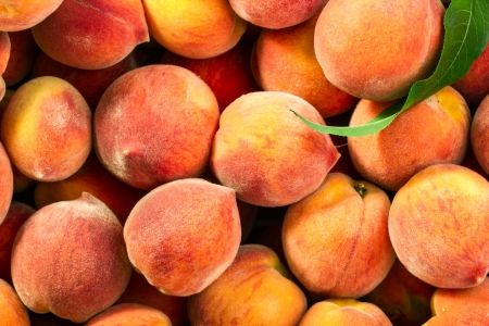 Fresh ripe peaches backgroundの写真素材