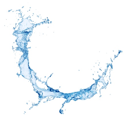 Blue water splashing isolated on whiteの写真素材