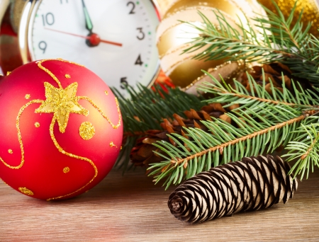 Christmas decoration over wood backgroundの写真素材