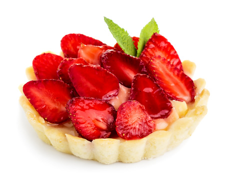 Strawberry cake isolated on white backgroundの写真素材
