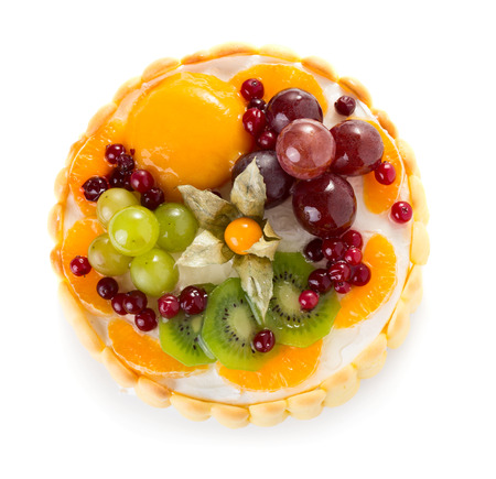 Jelly fruit cake isolated on white backgroundの写真素材