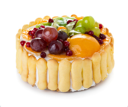 Jelly fruit cake isolated on white backgroundの写真素材