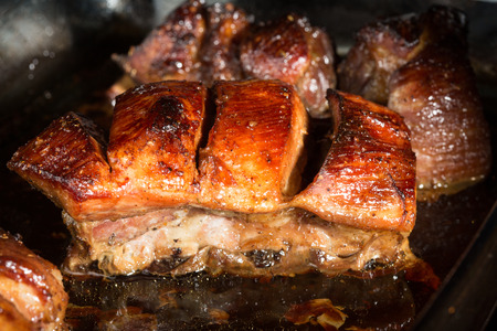 Close up view of a group of delicious cooked marinated ribsの写真素材