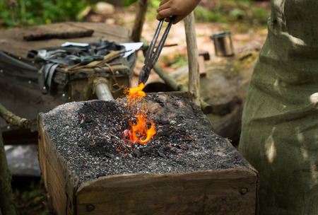 Red-hot metal forging, outdoor workの写真素材